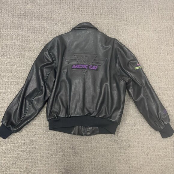 Vintage Arctic Cat Snowmobile Jacket Large Leather Racing Riding Outerwear - Picture 2 of 16